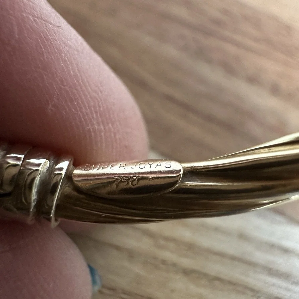 Vintage Super Joyas 18K‎ 750 Yellow Gold Bangle Bracelet 6.5 Twisted Hinged 6.3g